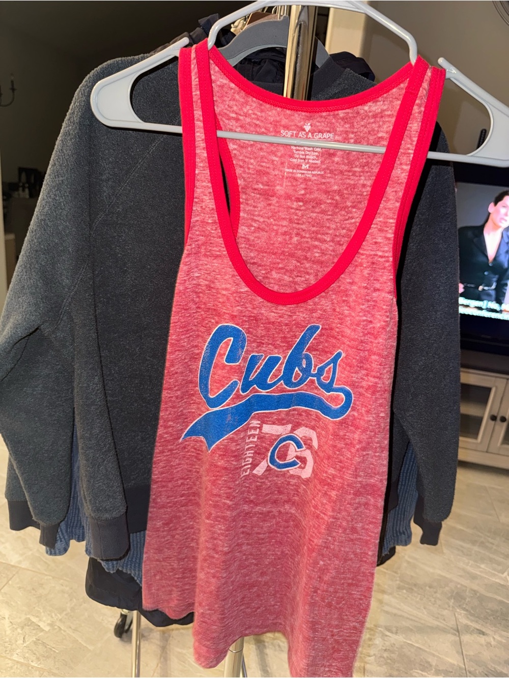 Cubs Red Racerback Tank Top with Blue Logo